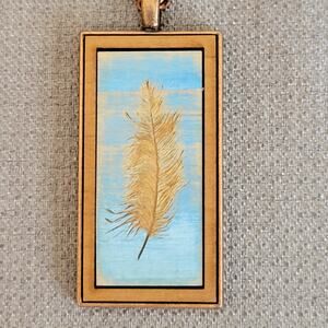 NWT Feather Copper Wood Pendant Necklace Statement Peace Handcrafted USA